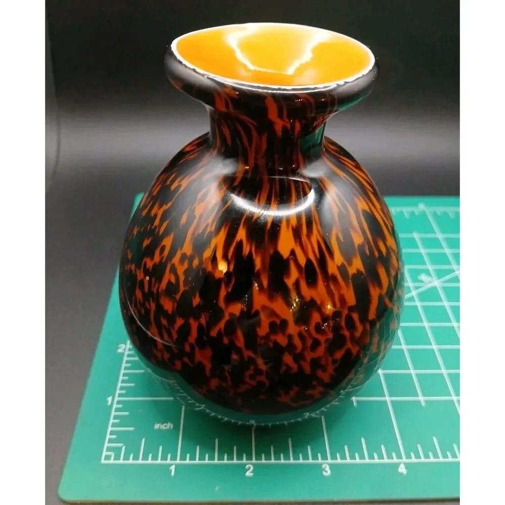 VTG Italian Style Art Glass Bud Vase Tortoiseshell Leopard Butterscotch 5
